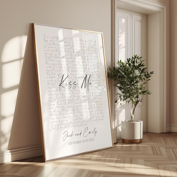 Stampa personalizzata del testo della canzone nuziale, ricordo del primo ballo (disponibili formati A1-A5 senza cornice)