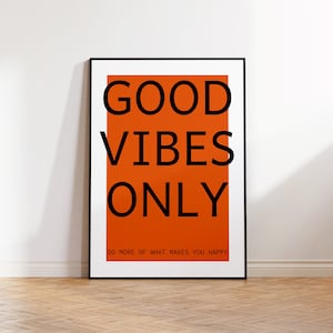 Impresión "Solo buenas vibras", decoración naranja, impresión con cita, sin marco