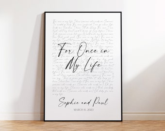 Personalised Song Lyrics Wall Art | Custom Music Gift for Couple, Wedding, Daughter, Son & Family Keepsake, Sentimental gift, unframed