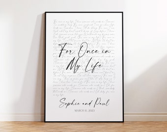 Wedding song, first dance song, song lyrics, custom lyrics print,UNFRAMED