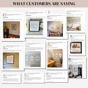 The image is a collage of various customer reviews and feedback for different products and services, including wall art, baby products, and a salon. The reviews are mostly positive, with customers expressing satisfaction and appreciation for the quality and value of the products and services.