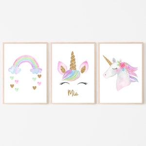 Set of 3 Unicorn Personalized Prints, nursery decor, girls bedroom prints, unicorn prints, magical unicorn,UNFRAMED