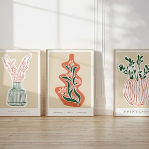 Set of 3 Botanical Prints - Boho Floral Wall Art, Colorful Modern Decor, UNFRAMED,