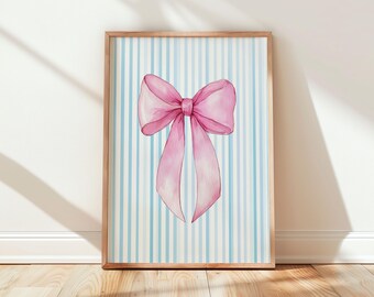 Pink Bow Art Print, Coquette Nursery Decor