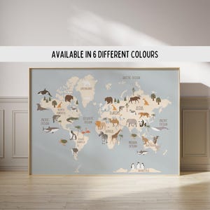 Impression de carte du monde animal : décoration de salle de jeux pour chambre d'enfant
