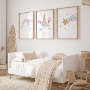 Einhorn Bilder Set: Mädchenzimmer Dekor und Wasserfarben
