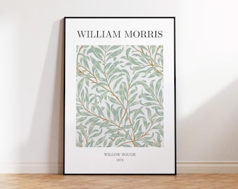 Póster de William Morris Willow Bough, arte mural botánico vintage de 1874, decoración victoriana verde salvia, sin marco.