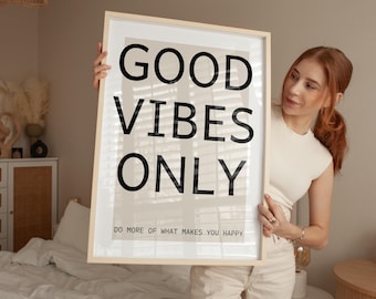 Good Vibes Only Print: Modern Quote Art, Beige Wall Decor