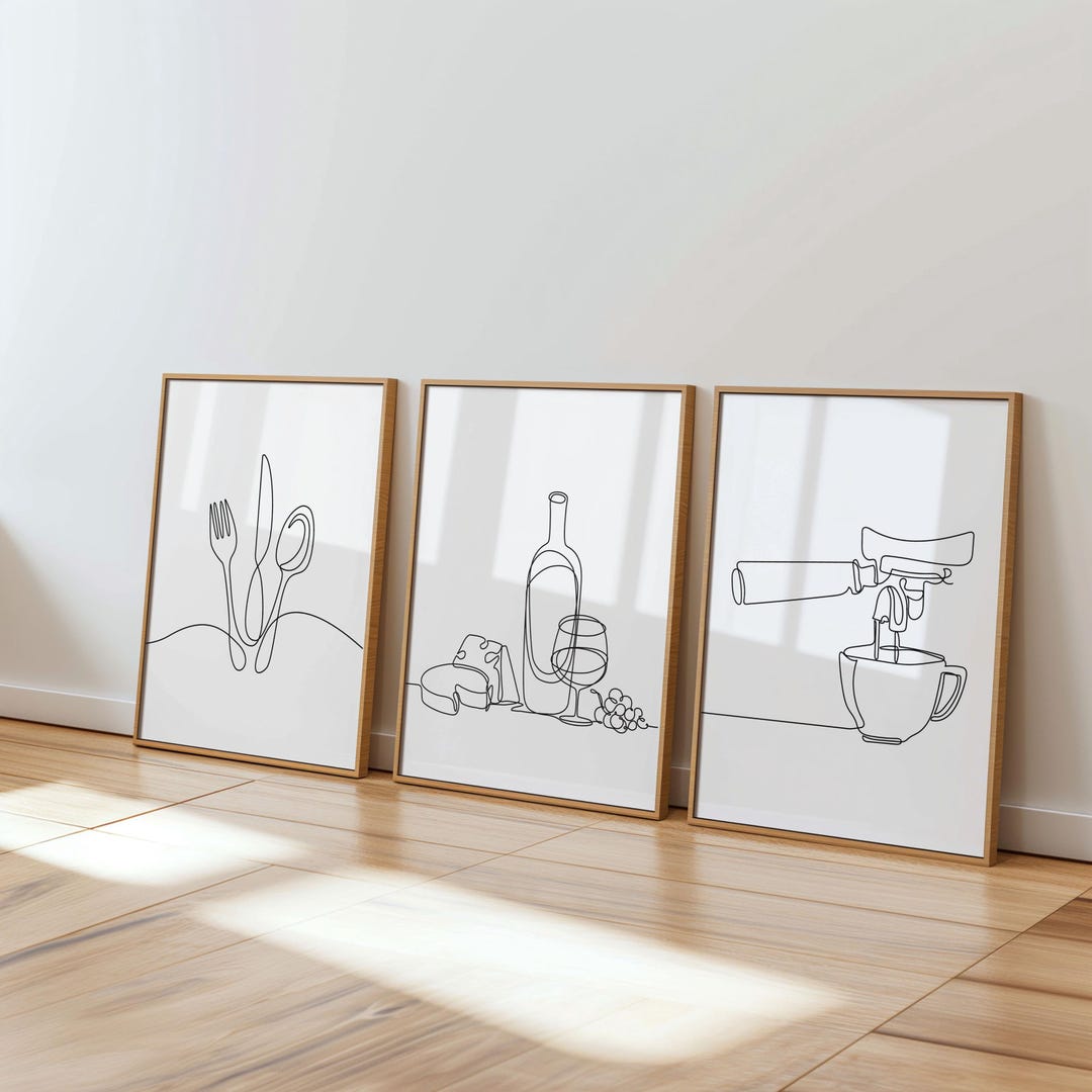 kitchen art personalized prints - utensils, cups,... Kitchen Line Art Prints: Cutlery, Wine, Coffee Poster Set (UNFRAMED ...