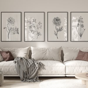 Vintage Botanical Prints Set: Neutral Gallery Wall Art