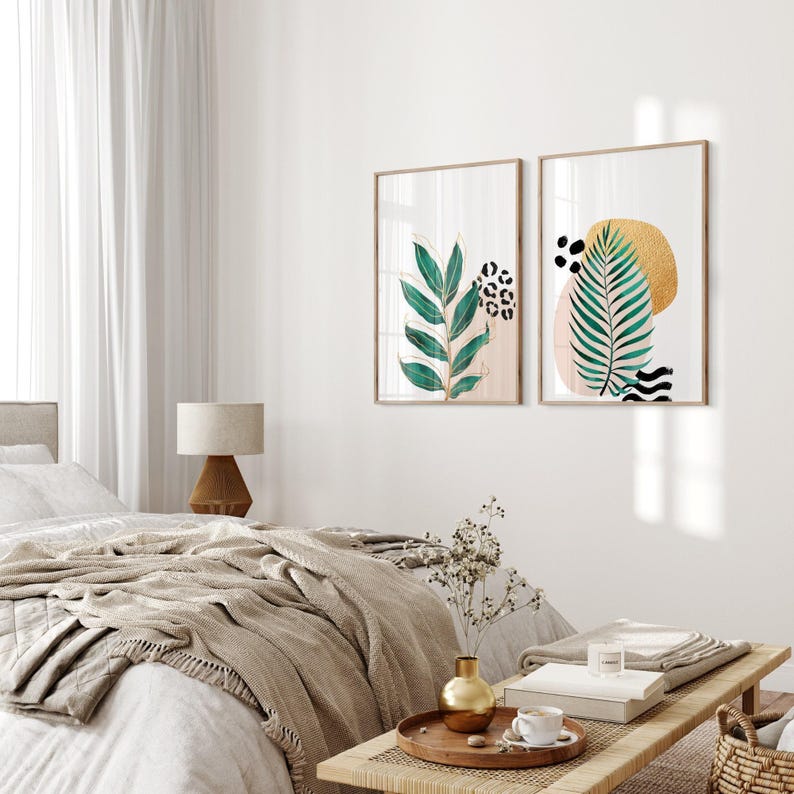 Botanical Tropical Print Set of 2 Prints: Green Palm Leaf Gallery Wall Art, UNFRAMED image 8