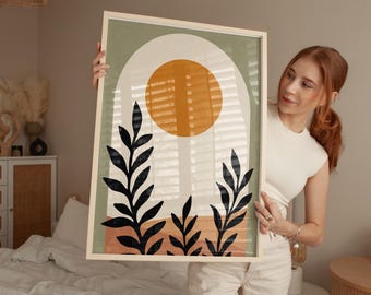 Abstrakter Kunstdruck in Terrakotta und Grün