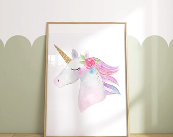 Unicorn Wall Art: Stampa per cameretta con arcobaleno pastello - SENZA CORNICE