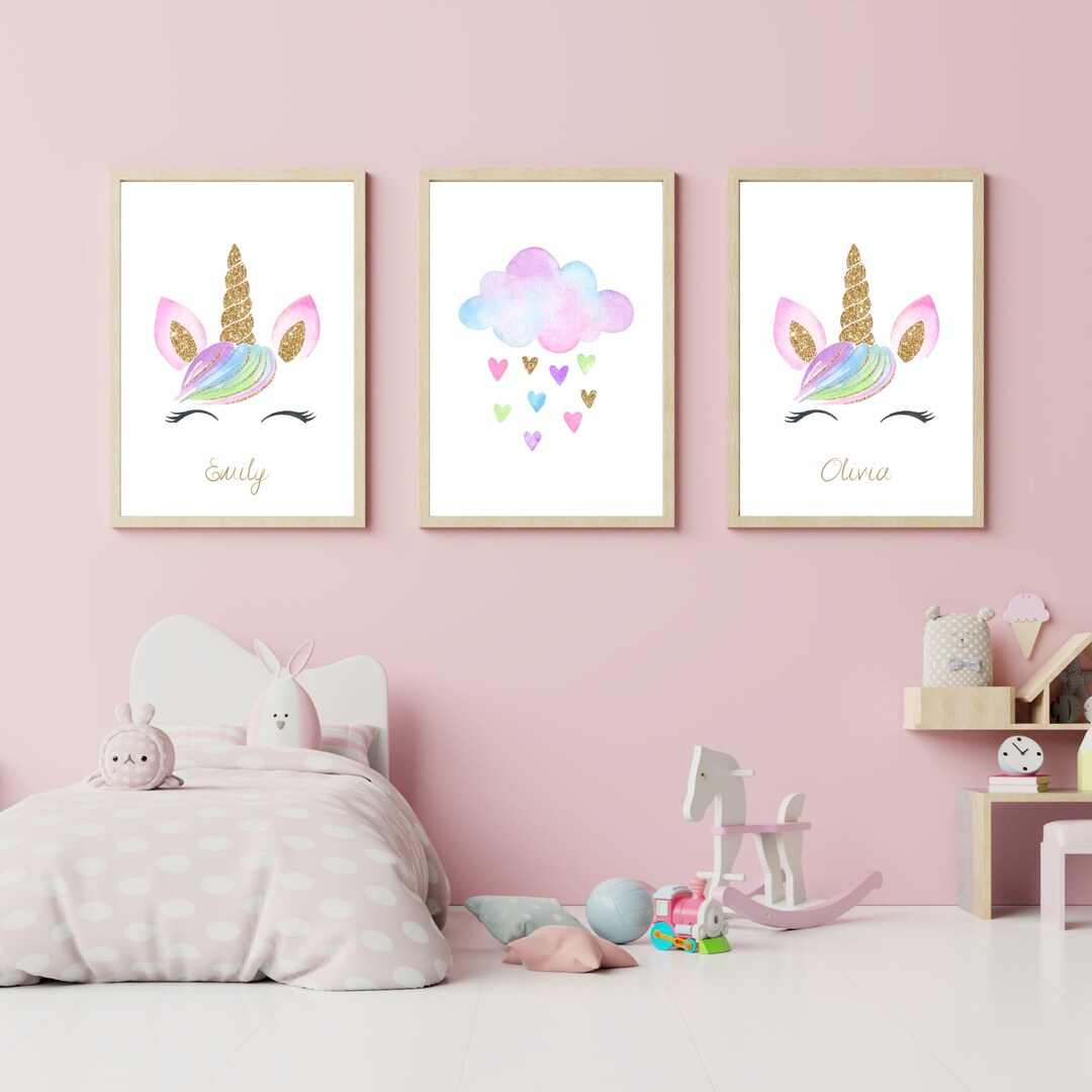 Unicorn Personalised Prints Set of 3 , Sisters Bedroom Prints, Unicorn ...