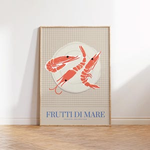 Shrimp Art Print, Prawn Illustration & Seafood Kitchen Wall Decor, Crustacean Food Poster, Kitchen Prints, UNFRAMED