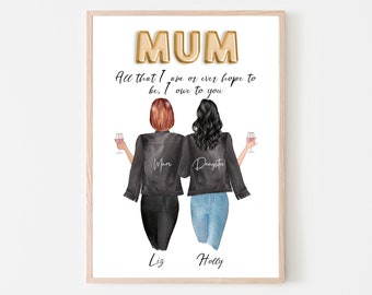 Mother and Daughter Print, Mum Gift, Mothers Day Gift, Daughter Gift, Personalised gift,UNFRAMED