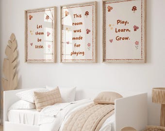 Playroom Wall Art Set of 3, Let Them Be Little, Play Learn Grow, This Room Was Made For Playing