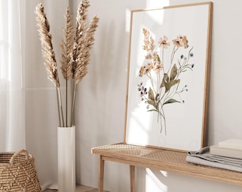 WildFlowers Art Watercolour prints, neutral flower boho wall art ,UNFRAMED