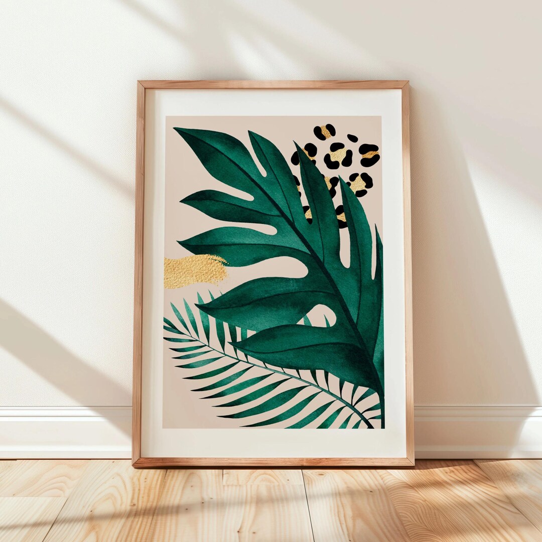 Tropical Leaf Wall Art Set, Neutral Botanical Decor, Monstera Palm ...