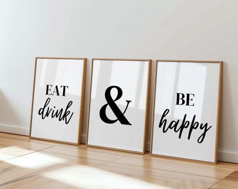 Kitchen Prints Set of 3, Eat Drink & Be Happy Dining Room Decor