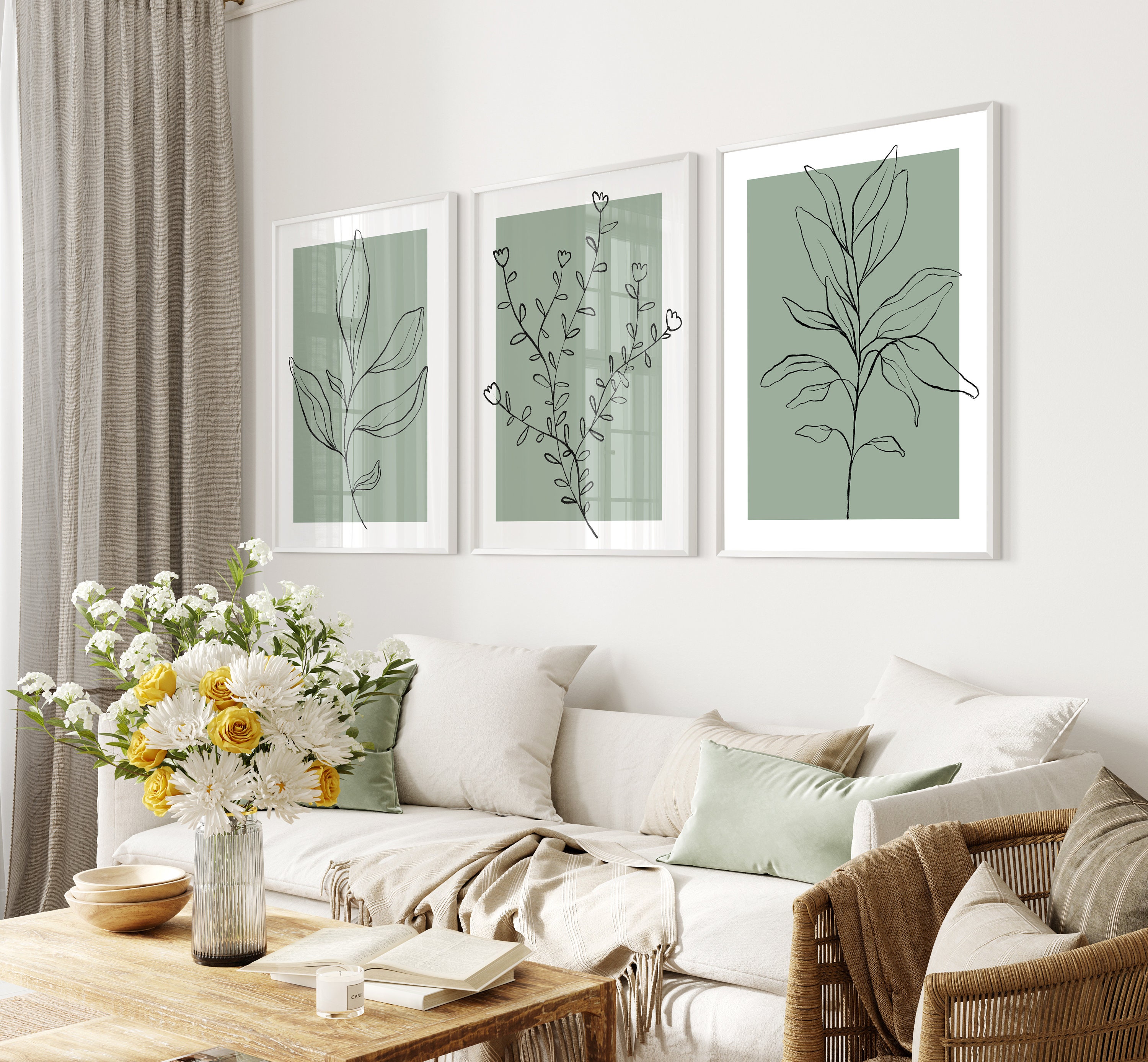 Sage Green Wall Art Botanical Prints Botanical Line Art Set Etsy UK — free download