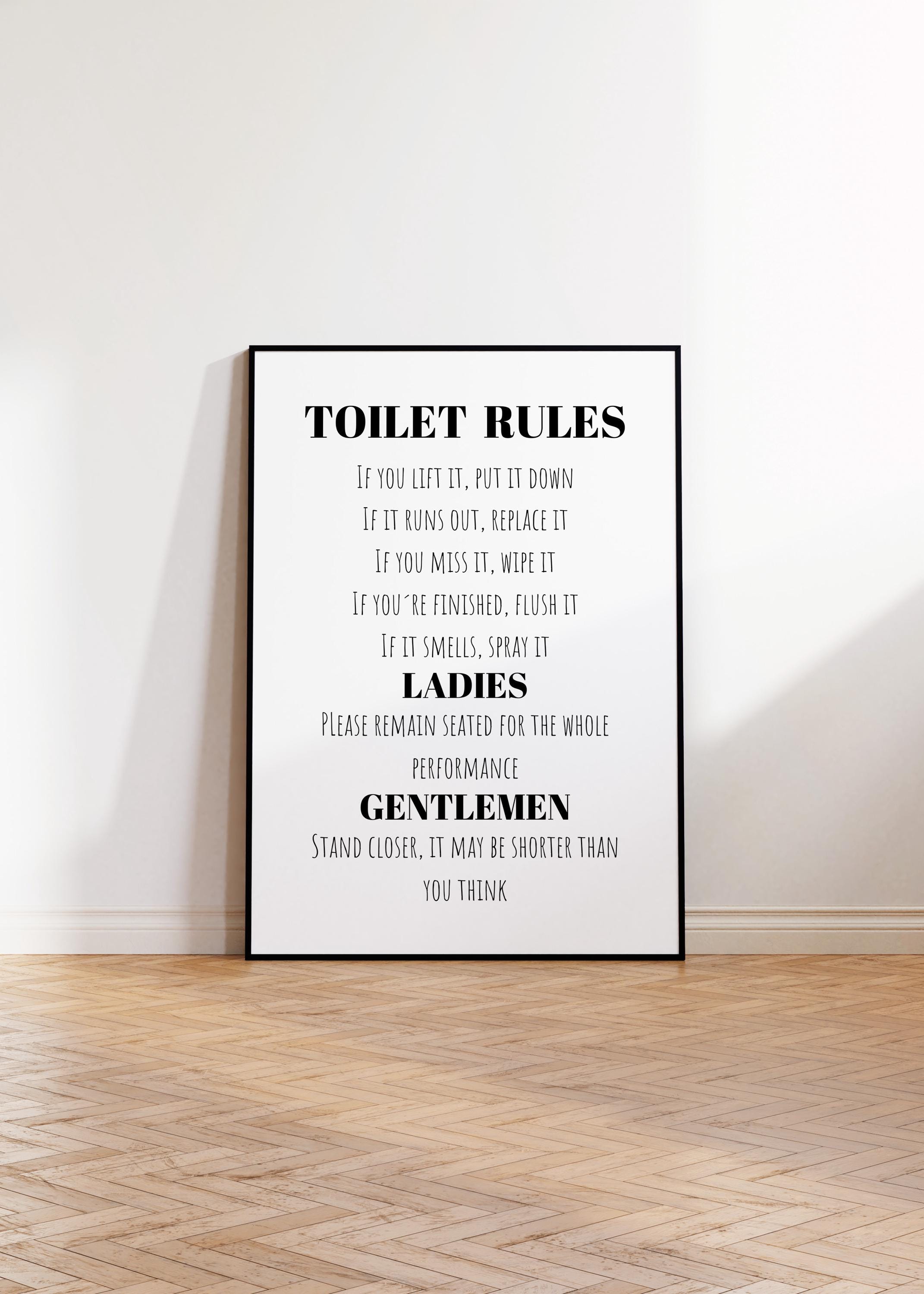 Flush The Toilet Bathroom Rules Print Unframed Toilet Decor Wall Art Funny Restroom Sign Printable Home Bathroom Wall Decor