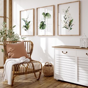 Botanische muurkunst set van 3 | Monsterabladafdrukken, tropisch galerijdecor (ingelijst) afbeelding 3