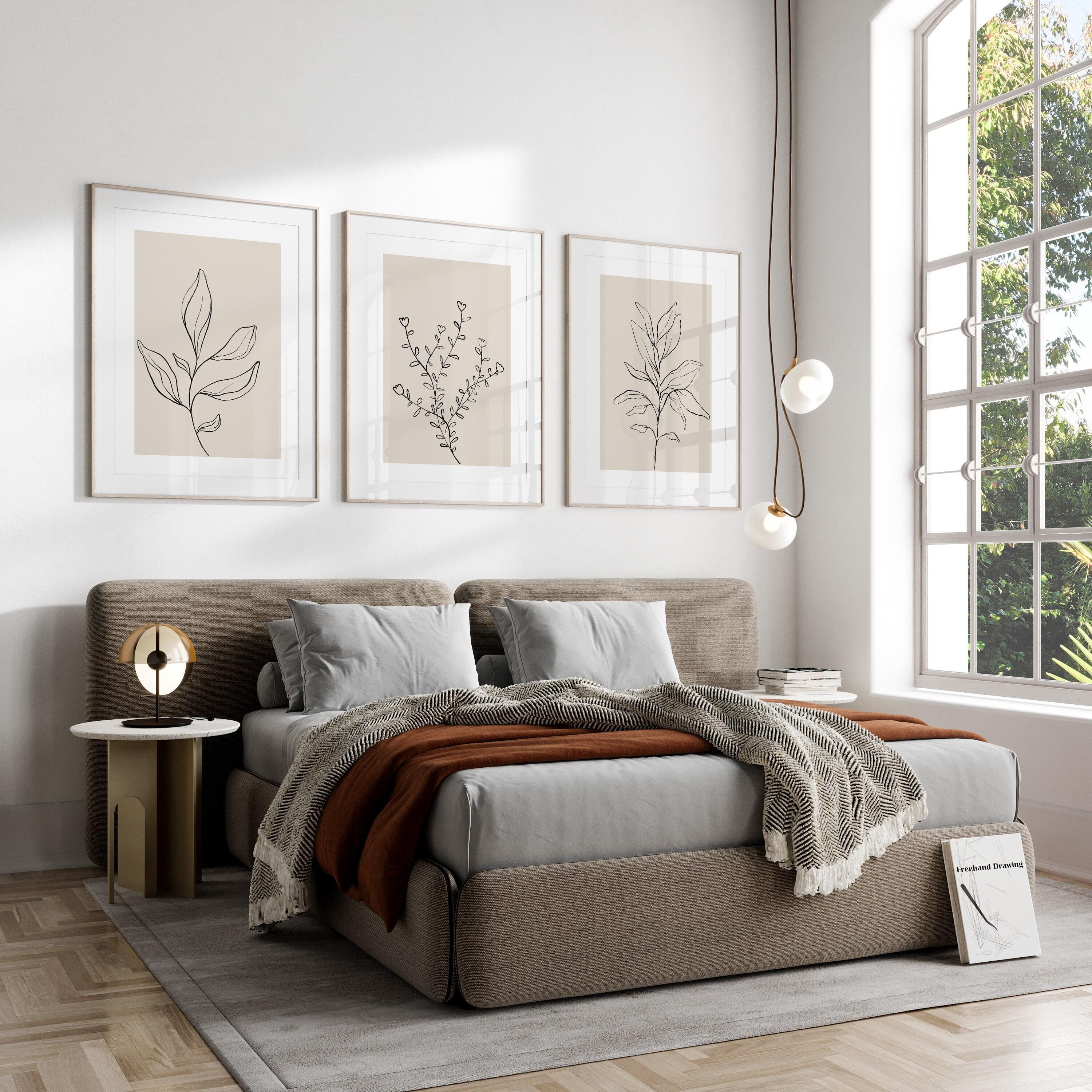 Minimalist Botanical Line Art Prints Set of 3, Neutral Beige Plant ...