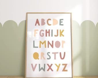 Tęczowy alfabet: grafika ścienna do pokoju dziecięcego (BEZ OPRAWY)
