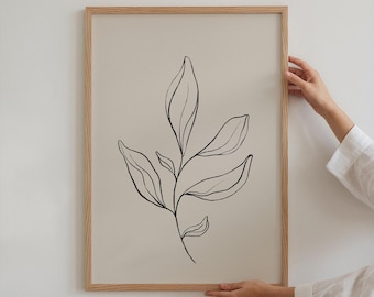 Impresión de arte lineal botánico: decoración minimalista beige para el hogar