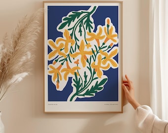 Lámina artística de flores amarillas, decoración floral botánica moderna para pared, ideal para sala de estar, dormitorio u oficina.