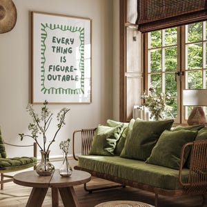 Sage Green Motivational Print, Everything Is Figureoutable Office Decor (Unframed) image 6