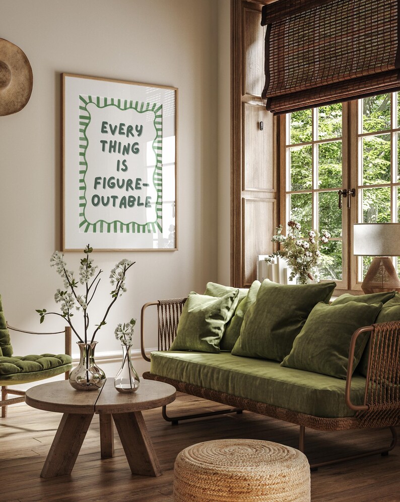 Sage Green Motivational Print, Everything Is Figureoutable Office Decor (Unframed) image 6