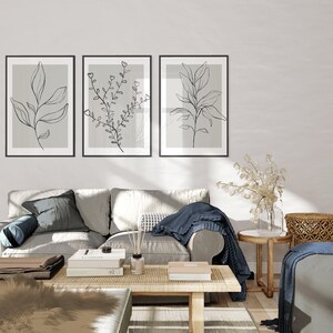 Botanical Line Art Prints: Grey Home Decor, Set of 3 (UNFRAMED) image 6