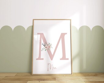 Impresión floral inicial personalizada: decoración infantil personalizada
