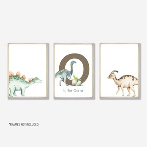 Dinosaur Nursery Art Prints: Personalized Initial, Set of 3
