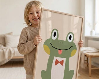 Frog Nursery Decor Whimsical Frog Art, Cottagecore Frog Kids Poster Playroom Wall Art Unframed