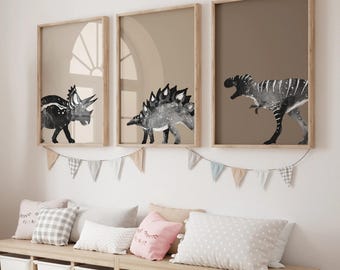 Dinosaur Nursery Prints Set of 3 for Boys Room Neutral Nursery Toddler Decor for Baby Room Dinosaur Wall Art Unframed