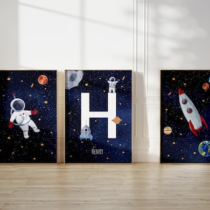 宇宙プリント 3 枚セット、男の子の部屋の装飾、女の子の宇宙テーマの装飾、宇宙服、宇宙旅行、フレームなし