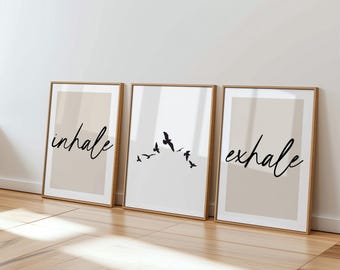 Inhale Exhale Wall Art Set of 3, Anxiety Relief Decor, Mindfulness Yoga Studio Poster Unframed