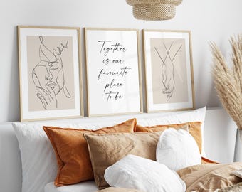 Bedroom prints set of 3, Together Is Our Favourite Place To Be, above the bed decor,UNFRAMED