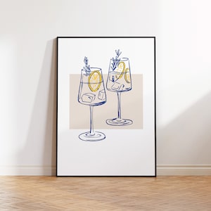Getränke Poster, Cocktail Wandkunst, Moderne Küchendekoration, Blau & Gelb Kunstdruck, Ungerahmt Küchenkunst, Hausbar Dekoration