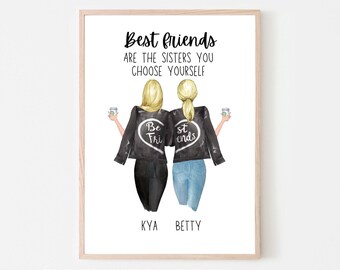 Personalized Friend Sisters Print, Custom Names (Unframed