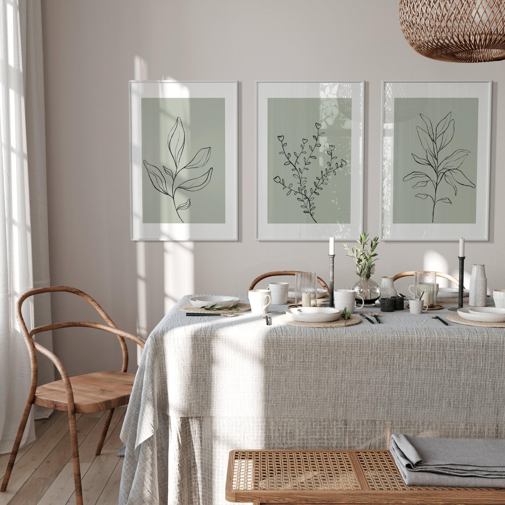Sage Green Wall Art, Botanical Line Art Prints - Set of 3 (UNFRAMED) - Etsy