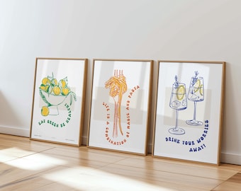 Kitchen Wall Art, Set of 3 posters, dining room prints, UNFRAMED