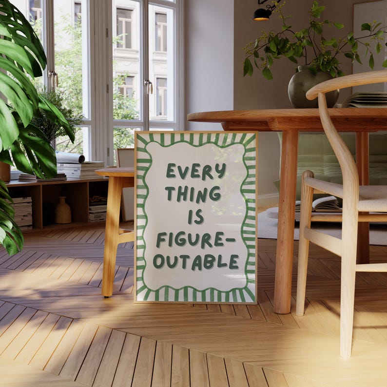 Sage Green Motivational Print, Everything Is Figureoutable Office Decor (Unframed) image 8
