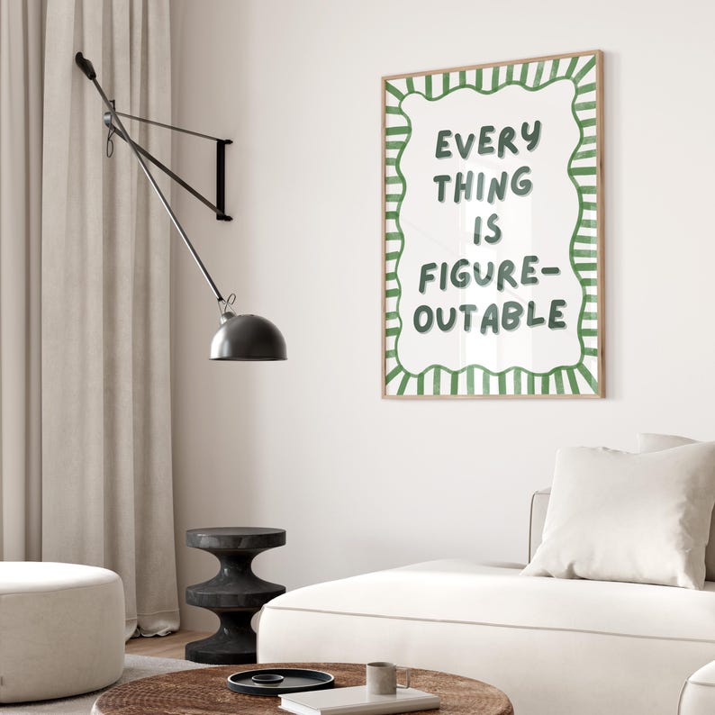 Sage Green Motivational Print, Everything Is Figureoutable Office Decor (Unframed) image 5
