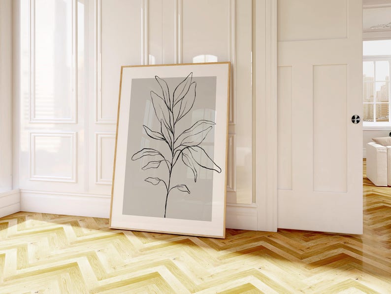 Botanical Line Art Prints: Grey Home Decor, Set of 3 (UNFRAMED) image 9