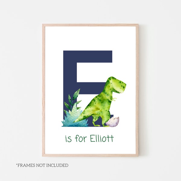 Kids dinosaur initial print, personalised dinosaur print, initial kids print, dinosaur decor, dinosaur pictures,UNFRAMED