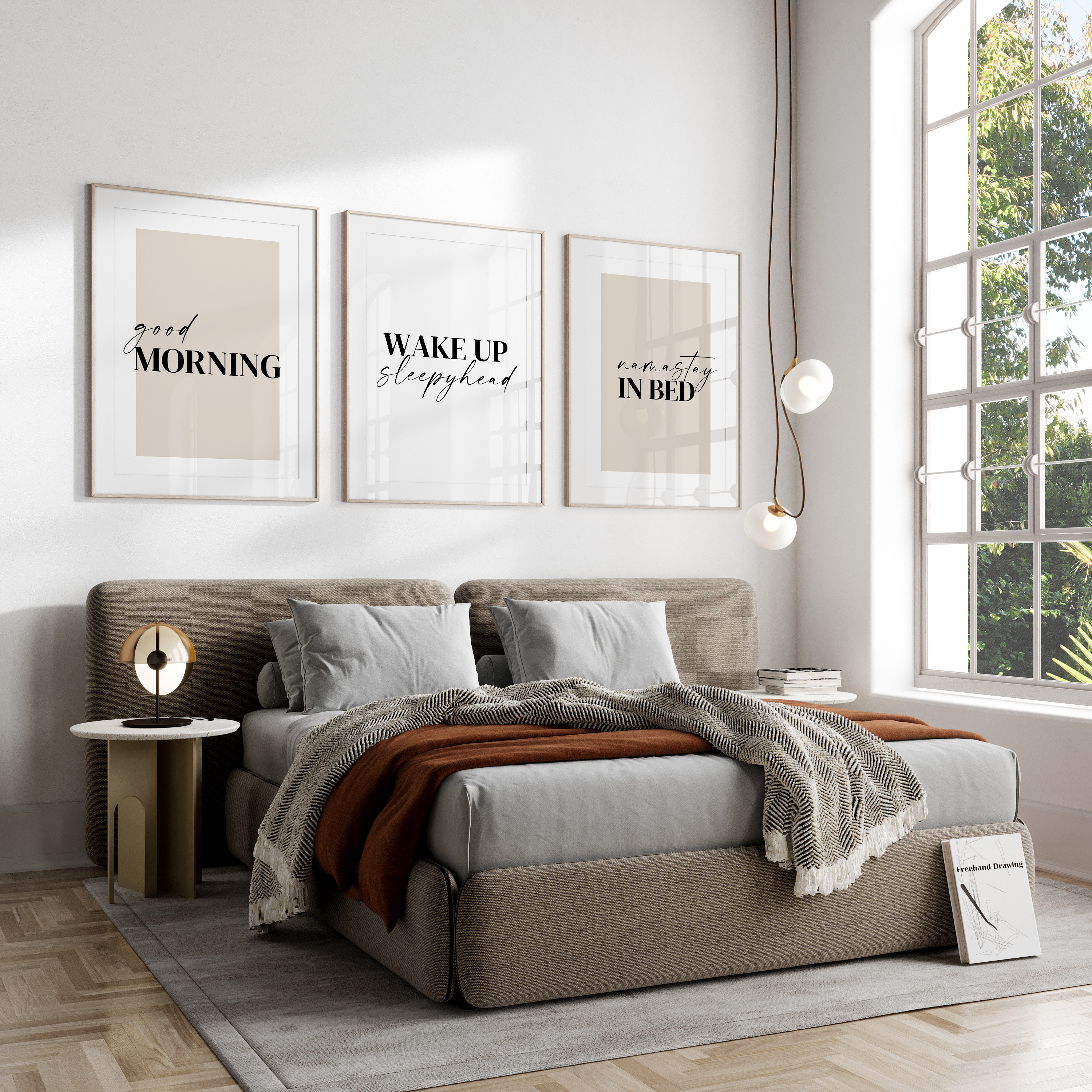 Set di 3 stampe per la camera da letto, sopra l'arredamento del letto,  Namastay nel letto, SENZA CORNICE -  Italia